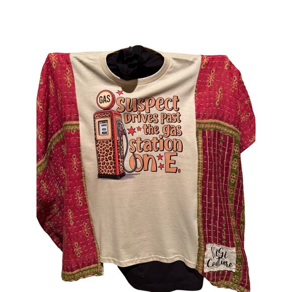 NWOT Vintage KiGi Couture KANTHA Upcycled Poncho BoHo Top T-Shirt (S-3XL) - Picture 1 of 1